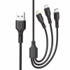 Дата кабель USB 2.0 AM to Lightning + Micro 5P + USB-C 3A black XO (CB-23U3-BK) - Image 1