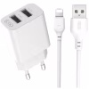 Зарядний пристрій XO L109 12W (2USB/2.4A) + USB - Lightning White (XO-L109-L) - Image 1