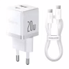 Зарядний пристрій Baseus 1xUSB-C 20W + 1xUSB white + cable USB-C to USB-C 60W 1.0m (P10111608213-01) - Image 1