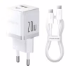 Зарядное устройство Baseus 1xUSB-C 20W + 1xUSB white + cable USB-C to USB-C 60W 1.0m (P10111608213-01) - Image 1