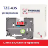 Стрічка для принтера етикеток UKRMARK B-T435P, ламінована, 12мм х 8м, white on red, аналог TZe435 (900784) - Image 1