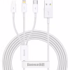 Дата кабель USB 2.0 AM to Lightning + Micro 5P + USB-C 1.5m 3.5A white Baseus (CAMLTYS-02) - Image 1