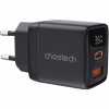 Зарядний пристрій Choetech 1xUSB + 1xUSB-C PD35W with display black (PD6052-EU-BK) - Image 1