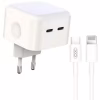 Зарядний пристрій XO QC 3.0 L102 35W/2 USB-C + cable Lightning NB113 White (XO-L102i-WH) - Image 1