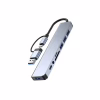 Концентратор Dynamode USB-C/A 8-in-1 1xUSB-C + 1xUSB 3.0 + 3xUSB 2.0 + 3.5mm audio + SD/TF silver (BYL-2218TU) - Image 1