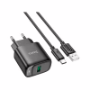 Зарядний пристрій HOCO C140A Smart USB QC3.0 + cable USB to USB-C Black (6942007627825) - Image 1