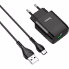 Зарядний пристрій HOCO C72Q Glorious USB QC3.0 + cable USB to USB-C 18W Black (6931474732545) - Image 1