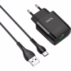 Зарядное устройство HOCO C72Q Glorious USB QC3.0 + cable USB to USB-C 18W Black (6931474732545) - Image 1