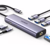 Концентратор Ugreen USB-C 6-in-1 3xUSB 3.0 + HDMI 4K@30Hz + RJ45 1000Mbps + PD silver (15598) - Image 1