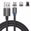 Дата кабель USB 2.0 AM to Lightning + Micro 5P + Type-C magnetic black Denmen (DN-D09E-BK) - Image 1