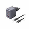 Зарядний пристрій Vention 2xUSB-C PD70W + 1xUSB QC3.0 22.5W GaN + cable USB-C to USB-C 1.0m black gray (TZ-FEXH0-EU) - Image 1