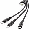 Дата кабель USB 2.0 AM to Lightning + Micro 5P + USB-C 0.25m 2.4A nylon X47 black HOCO (6931474727398) - Image 2