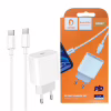 Зарядний пристрій Denmen USB-C PD20W 3.6A + cable USB-C to USB-C white (DM-DC06T-WH) - Image 2