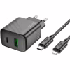 Зарядное устройство HOCO CS23A USB-C PD30W + 1xUSB QC3.0 + cable USB-C to Lightning black (6942007609951) - Image 4