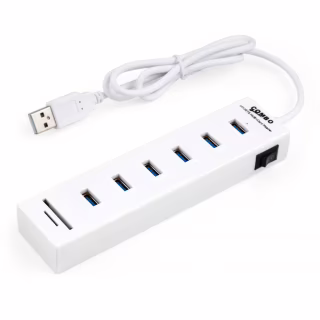 Концентратор Vinga 6xUSB2.0 + card-reader with switch 0.8m (VCP2H6USBCRSWWH)