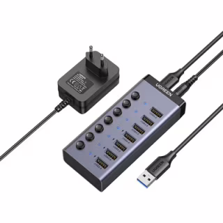 Концентратор Ugreen USB 3.0 to 7xUSB 3.0 with power supply CM481 gray (90307)