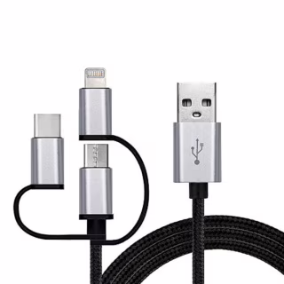Дата кабель USB 2.0 AM to Lightning + Micro 5P + USB-C 1.0m black REAL-EL (EL123500035)