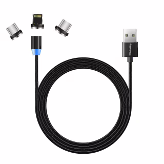Дата кабель USB 2.0 AM to Lightning + Micro 5P + USB-C 1.0m Magnet only charge ColorWay (CW-CBUU020-BK)