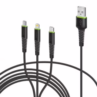 Дата кабель USB 2.0 AM to Lightning + Micro 5P + USB-C 1.4m CBFLEXU1 bl Intaleo (1283126487521)