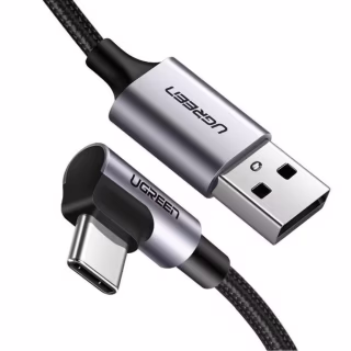 Дата кабель USB 2.0 AM to USB-C 1.0m 90° corner braid black Ugreen (50941)