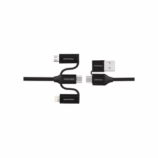 Дата кабель USB 2.0 AM to Lightning + Micro 5P + USB-C pentapower.black Promate (pentapower.black)