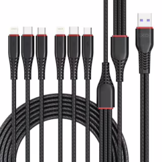 Дата кабель USB 2.0 AM to 2xLightning + 2xMicro 5P + 2xUSB-C 1.2m black XO (XO-NB196-6in1)