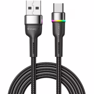 Дата кабель USB 2.0 AM to USB-C 1.0m 3A LED black Essager (EXCT-XCD01)
