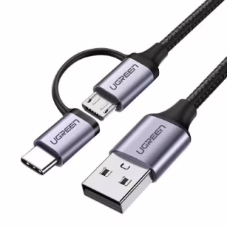 Дата кабель USB 2.0 AM to USB-C + Micro 5P 1.0m 3A US177 black Ugreen (30875)