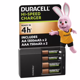 Зарядное устройство для аккумуляторов Duracell CEF14, 4 часа, 1 шт. (Includes 2 AA1300mAh & 2 AAA750mAh) (5007497 / 5004990)