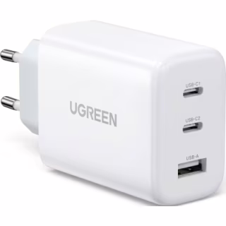 Зарядний пристрій UGREEN 3xUSB 65W (2xType-C+USB QC3.0) Fast Charger White CD275 (90496)
