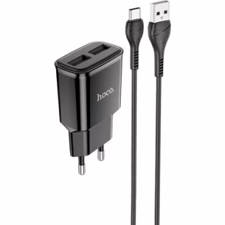 Зарядний пристрій HOCO C88A Star round dual port charger set(Type-C) Black (6931474749543)