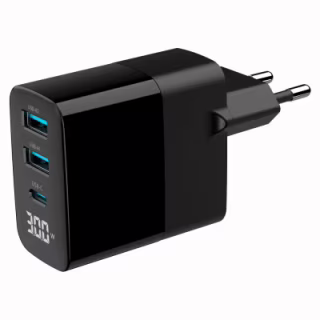 Зарядное устройство Gembird 2хUSB-A (QC3.0 18W) + 1хType-C (PD20W) LCD black (TA-UC-PDQC30LCD-BK-02)