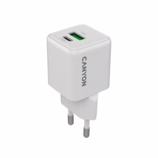 Зарядное устройство Canyon CU20AC GaN 20W 1xPD 1xQC EU White (CNS-CUW20AC)