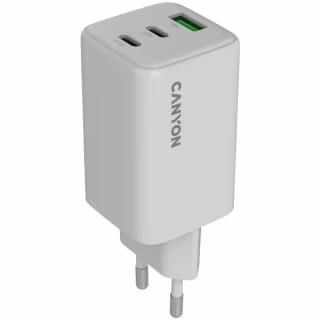 Зарядное устройство Canyon CU65ACC GaN 65W 2xPD 1xQC EU White (CNS-CUW65ACC)
