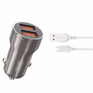 Зарядний пристрій XO CC48 2.4A/2 USB + microUSB Grey (XO-CC48m-GR)