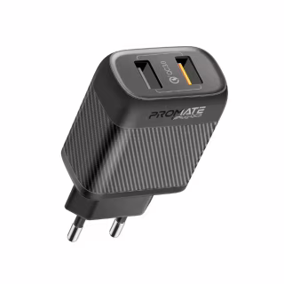 Зарядное устройство Promate 18W 2xUSB-A (biplug-qc3.eu-bk)