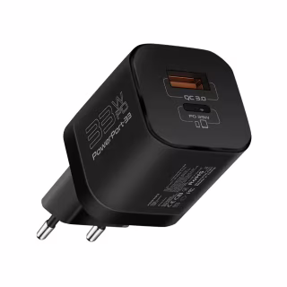 Зарядное устройство Promate 33W USB-C + USB-A (powerport-33.black)