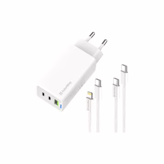 Зарядное устройство ColorWay GaN Mini 65W PD Port PPS USB (USB-2C1A) cable Type-C&Lightning (CW-CHS058PDCL-WT)