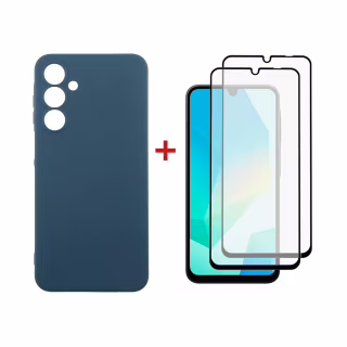 Чехол для мобильного телефона Dengos Samsung Galaxy A16 Carbon + glass 2pcs (Blue) (DG-CTG2P-07)