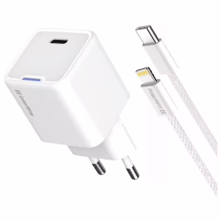 Зарядное устройство ColorWay C101D GaN Mini 20W PD PPS USB-C + cable USB-C to Lightning white (CW-CHS059PDL-WT)