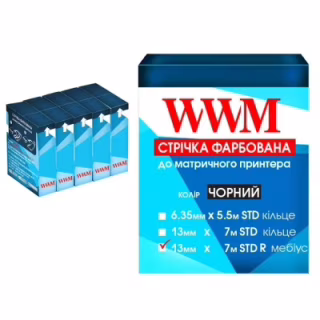 Лента к принтерам 13мм х 7м (прав) Black*5шт WWM (R13.7SR5)