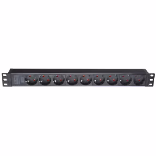 Силовой блок Eserver 19" 9 розеток, кабель 1.8м, алюм. корпус PDU 220В, 16А (WT-2261A-GER-9WAY)