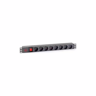 Силовой блок 19" 1U 8xSchuko, вимикач, С14 Kingda (KD-PDU-GM-1U-P8-C14)