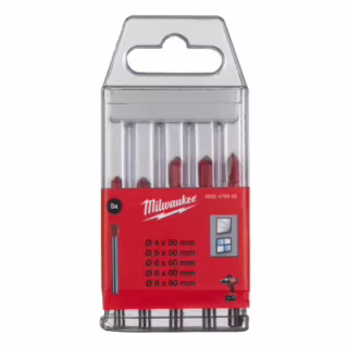 Набір свердл Milwaukee по склу та плитці GENII 1x4x50, 1x5x50, 2x6x60, 1x8x60, 5 шт (4932479948)