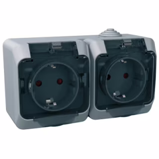 Розетка Schneider Electric CEDAR подвійна 2К+З зі шторками та прозорою кришкою сіра IP44 (WDE000625)