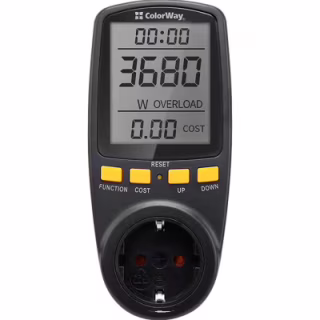Ватметр ColorWay цифровий 16A/3680W, black (CW-VM16-02D)