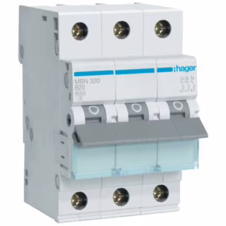 Автоматичний вимикач Hager 3-п. B 20A (6kA) 3M (B) (MBN320)