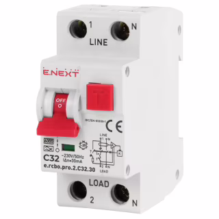 Диференціальний автоматичний вимикач E.NEXT 1-п.+N e.rcbo.pro. C 32А 30мА (p0720011)