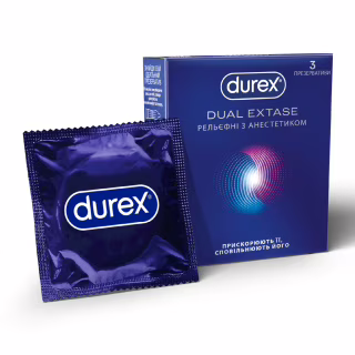 Презервативи Durex Dual Extase рельєфні з анестетиком 3 шт. (5052197053401)