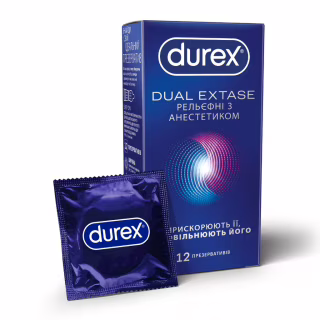 Презервативы Durex Dual Extase рельефные с анестетиком 12 шт. (5052197053432)